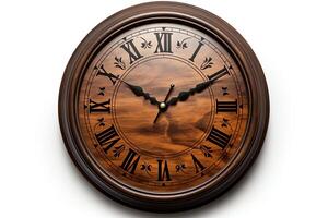Generate a high-resolution image of a wooden wall clock photo