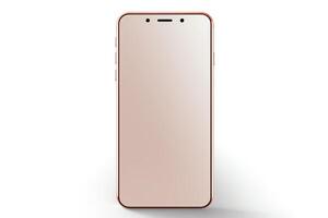 Elegant smartphone in rose gold, showcasing the front screen and slim profile, isolated on a white background, highquality image. photo