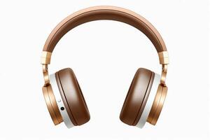 Elegant metallic headphones, minimalistic design, profile view, isolated on a white background, highquality image. photo