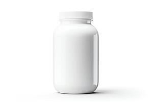 3D rendering of a white plastic jar with a white lid. The jar is isolated on a white background. photo