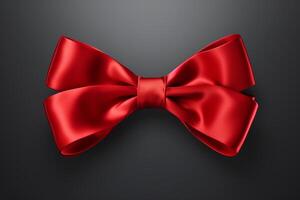 Create a photorealistic image of a red silk bow with a dark background. The bow should be in the center of the frame. The image should be well-lit and have a high resolution. photo