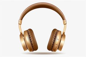 Elegant metallic headphones, minimalistic design, profile view, isolated on a white background, highquality image. photo