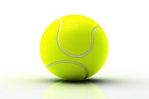 Create a high-quality 3D rendering of a tennis ball. The ball should be in focus and have a realistic texture. The background should be a simple white. photo