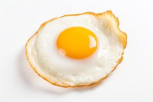 Generate an image of a fried egg with a runny yolk. The egg should be cooked over easy and have a crispy edge. The background should be white. photo