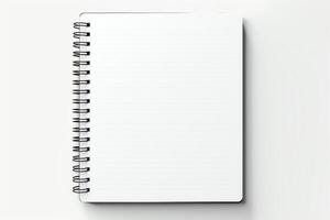 Spiral notebook open to blank pages, crisp and clean presentation, isolated on a white background, highquality file. photo