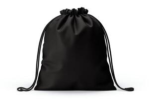 Create a photorealistic image of a black drawstring bag photo