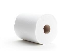 A single roll of toilet paper on a white background. photo