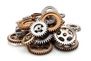 Gears of different sizes and colors. photo