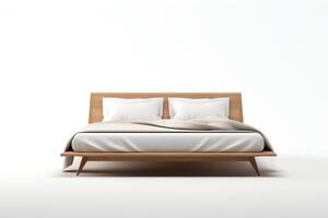 Create a photorealistic image of a mid-century modern bed frame made of walnut photo