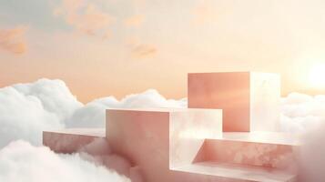 Abstract minimal product display with cloud background photo