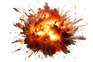 Single explosion depicted in highresolution, DiCut style, isolated on a white background, with no watermarks, logos, letters, or shadows photo