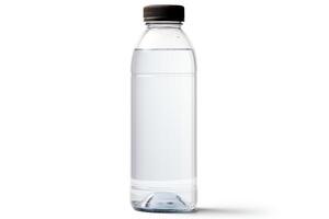 Transparent plastic water bottle mockup with black cap. 3D rendering. photo