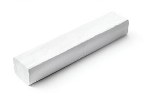 White chalk piece, full and unused, perfect for educational content, isolated on a white background, in file. photo