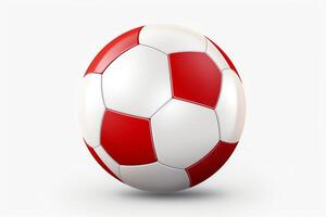 Red and white soccer ball on a white background. The ball is perfectly round and has a smooth surface. photo