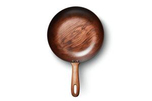 Frying pan captured as a single object in DiCut style, showcased against a white background, with all watermarks, logos, letters, and shadows removed for clarity photo