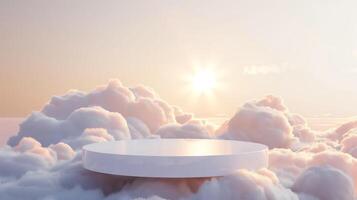 Abstract minimal product display with cloud background photo