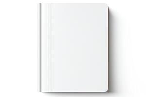 Create a minimal flat lay of a blank white notebook with a white background photo