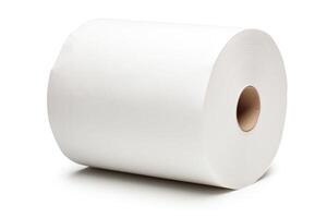 A large roll of white paper towels sits on a white background. The roll is about 12 inches in diameter and 18 inches long. It isJie Bai Wu Xia ,Zhi Di Rou Ruan . photo