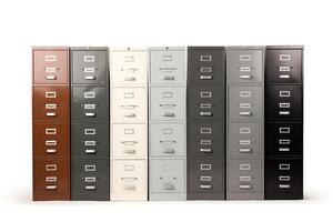Filing cabinets in different styles, all in highquality format, isolated on white, ideal for office organization and storage solutions photo
