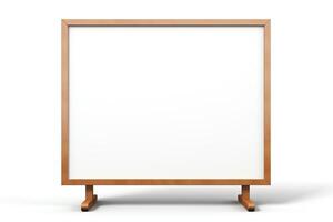 Create a minimal 3D rendering of a blank wooden framed message board photo