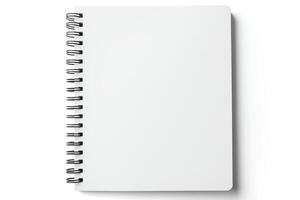Spiral notebook open to blank pages, crisp and clean presentation, isolated on a white background, highquality file. photo