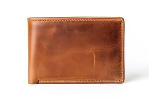 A brown leather bifold wallet with a smooth finish and a single pocket for cash. The wallet is made of high-quality leather and is perfect for everyday use. photo