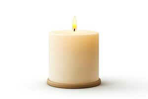 A single lit candle on a white background. photo