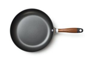 Single frying pan depicted in highresolution, DiCut style, isolated on a white background, with no watermarks, logos, letters, or shadows photo
