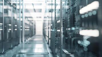 Rows of server racks in a modern data center. photo