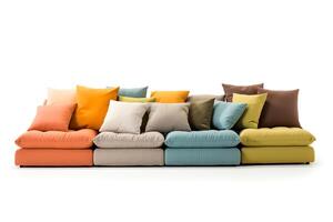 Sofa beds in multiple styles, each isolated on a clean white background, perfect for small apartments and multifunctional room setups photo
