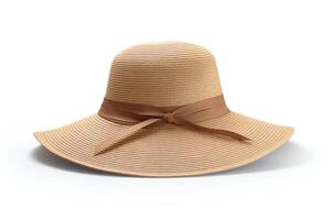 Sun hat with a wide brim, elegant beige, detailed texture, isolated on a white background, format for fashion and retail. photo