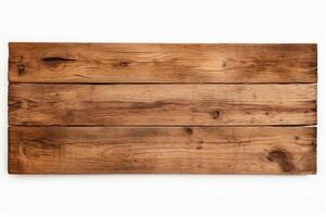 A rustic wooden sign made from three planks. The wood is a dark brown color with a rough texture. The sign is perfect for displaying a message or announcement. photo