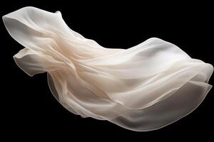 Generate an image of a white silk scarf floating in the air against a black background photo