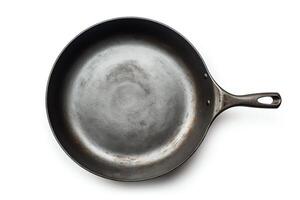 Frying pan captured as a single object in DiCut style, showcased against a white background, with all watermarks, logos, letters, and shadows removed for clarity photo