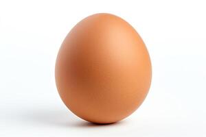 Generate an image of a brown egg. The egg should be in focus and well-lit. The background should be white. photo