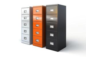 Filing cabinets in different styles, all in highquality format, isolated on white, ideal for office organization and storage solutions photo