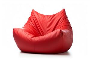 Generate a photo of a red bean bag chair on a white background. The bean bag chair should be the main focus of the image.