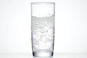 Generate an image of a single glass of sparkling water on a white background photo
