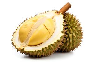 This image shows a durian, a tropical fruit that is large and has a spiky, hard outer shell photo