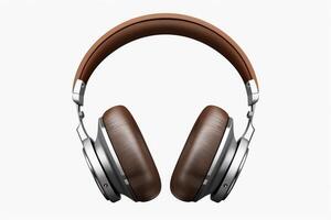 Elegant metallic headphones, minimalistic design, profile view, isolated on a white background, highquality image. photo