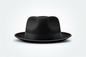 Create a realistic 3D rendering of a black fedora hat photo