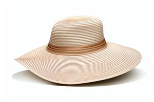 Sun hat with a wide brim, elegant beige, detailed texture, isolated on a white background, format for fashion and retail. photo