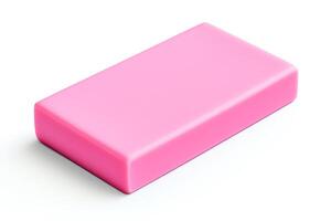 Vibrant pink eraser, clean edges, ideal for backtoschool themes, isolated on a white background, provided in format. photo