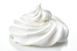 Generate an image of a white whipped cream swirl. The whipped cream should be smooth and creamy, with a soft, fluffy texture. photo