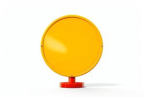 Create a 3D rendering of a blank circular road sign with a red base photo