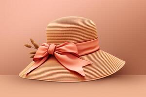 Sun hat with a wide brim, elegant beige, detailed texture, isolated on a white background, format for fashion and retail. photo