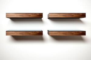 Wallmounted TV shelves, each in highquality format, isolated on white, ideal for modern living room setups and spacesaving designs photo