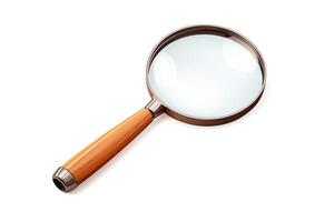 I am looking for a magnifying glass with a brown handle. It should be made of glass and have a silver frame. The magnifying glass should be able to magnify objects up to 5x. photo