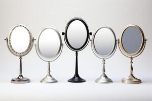Vanity mirrors in various designs, each image meticulously isolated on white, perfect for bathrooms and dressing areas photo