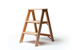 Take a picture of a wooden step stool with a white background photo